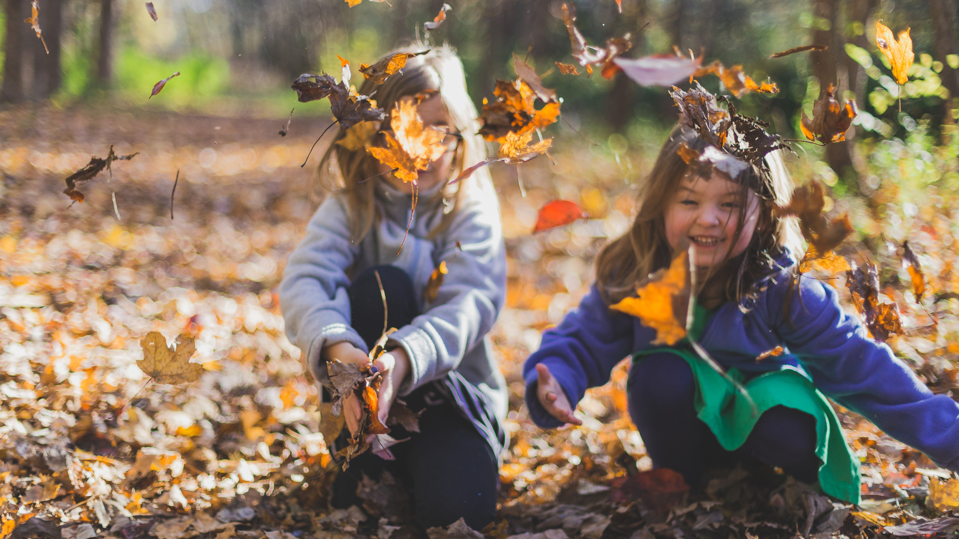 Kinderen spelen met bladeren in de herfst