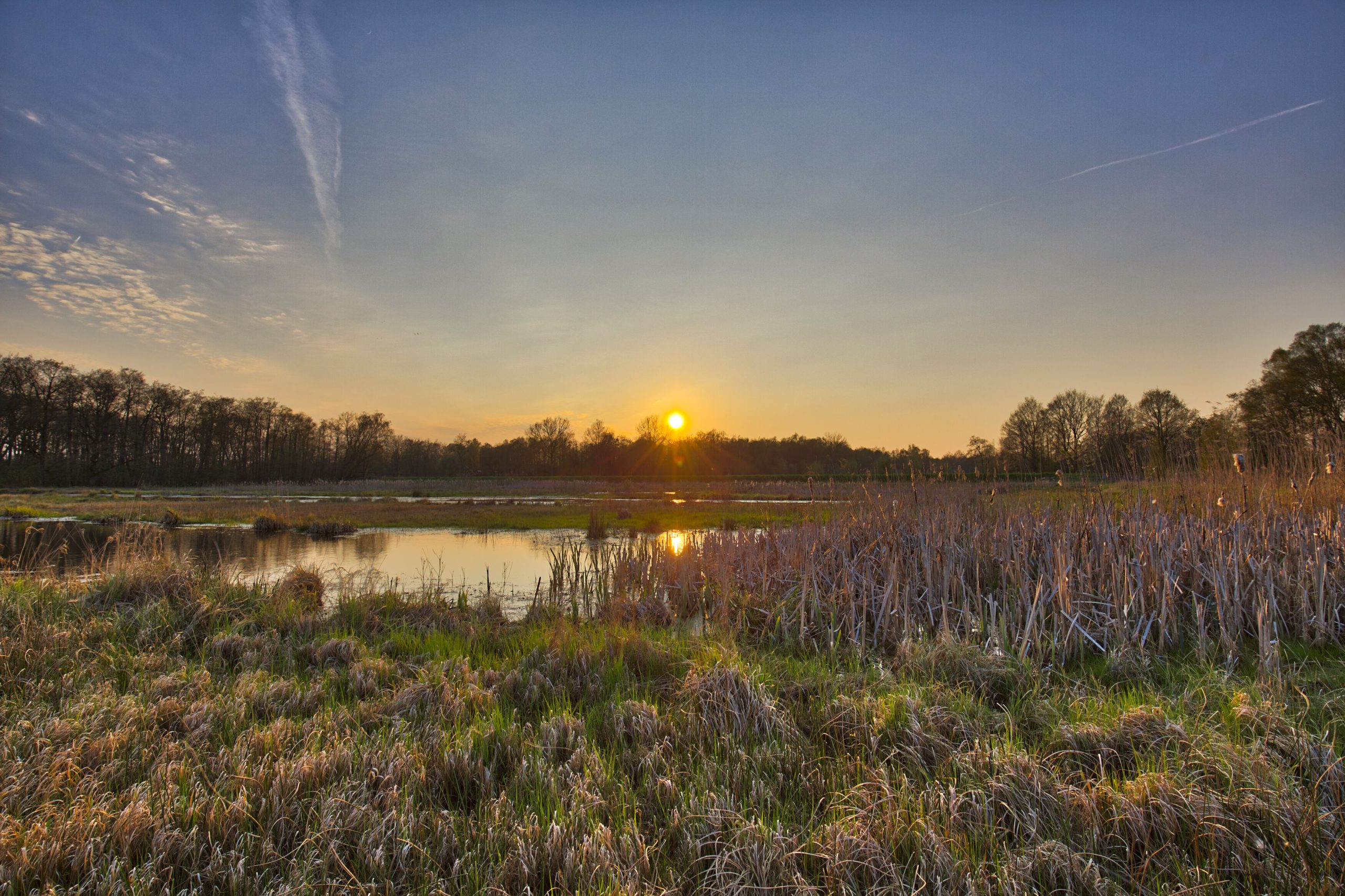 ondergaande zon waterrijk landschap